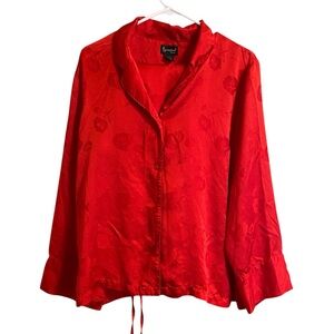 Pajamagram 100% Silk Pajama Set Red Medium Asian Inspo